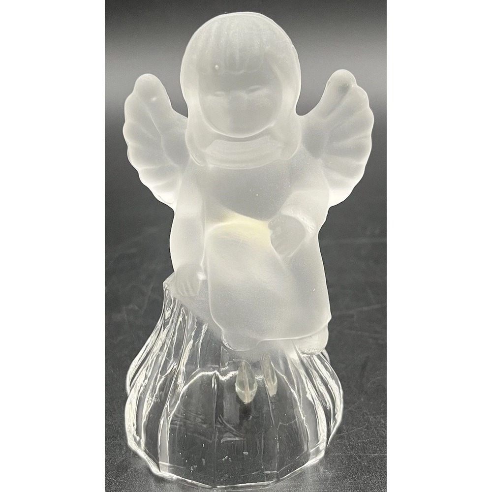 Vtg Lead Crystal Frosted Clear Glass Angel Figurine Bell CHRISTMAS 4.5" H